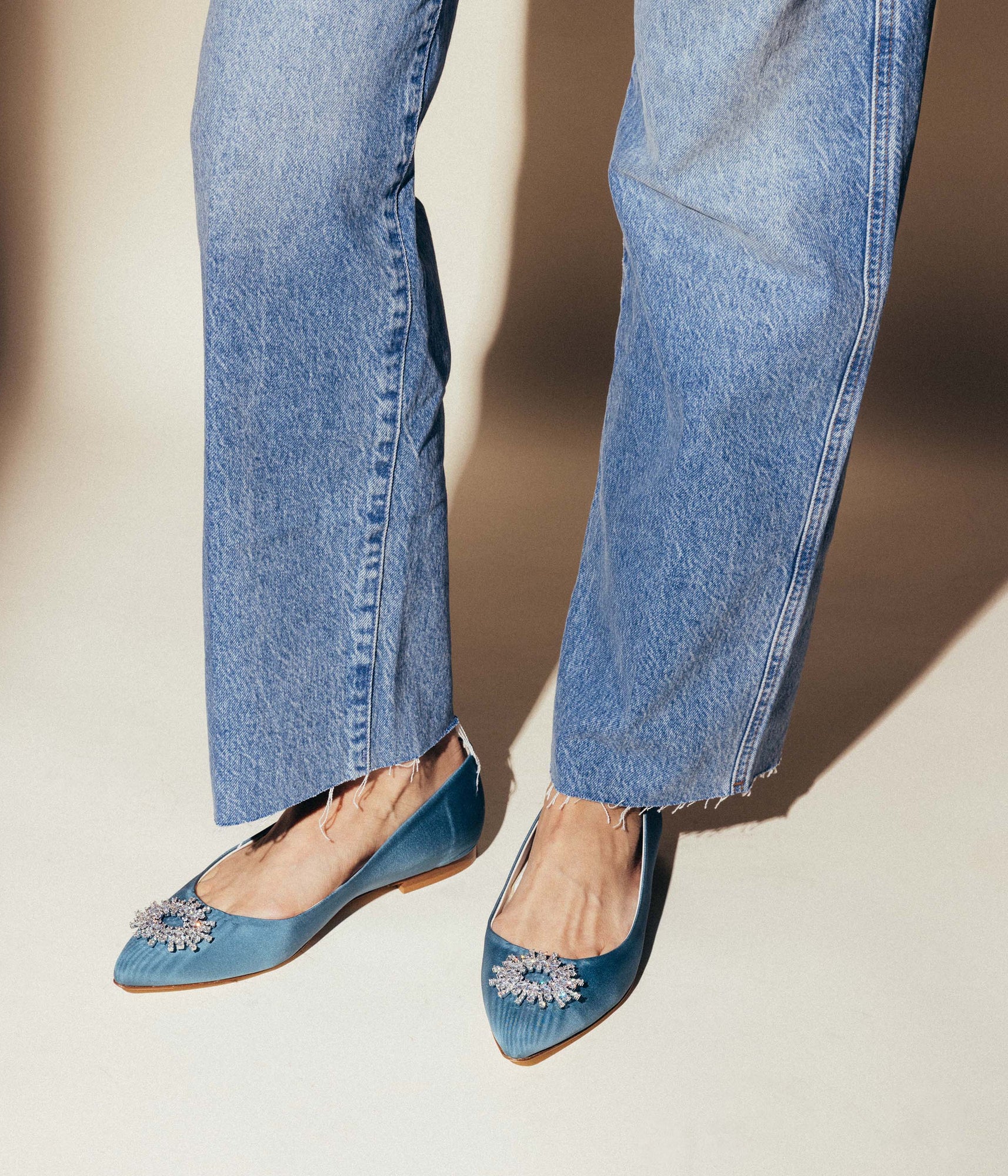 Stevie Ballerina Flats in Blue Silk Moire - Loren Hope