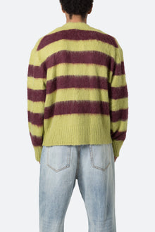 Striped Mohair Cardigan Sweater | Green x Brown