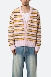 Striped Mohair Cardigan Sweater | Pink