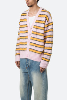 Striped Mohair Cardigan Sweater | Pink