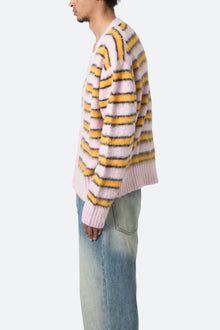 Striped Mohair Cardigan Sweater | Pink