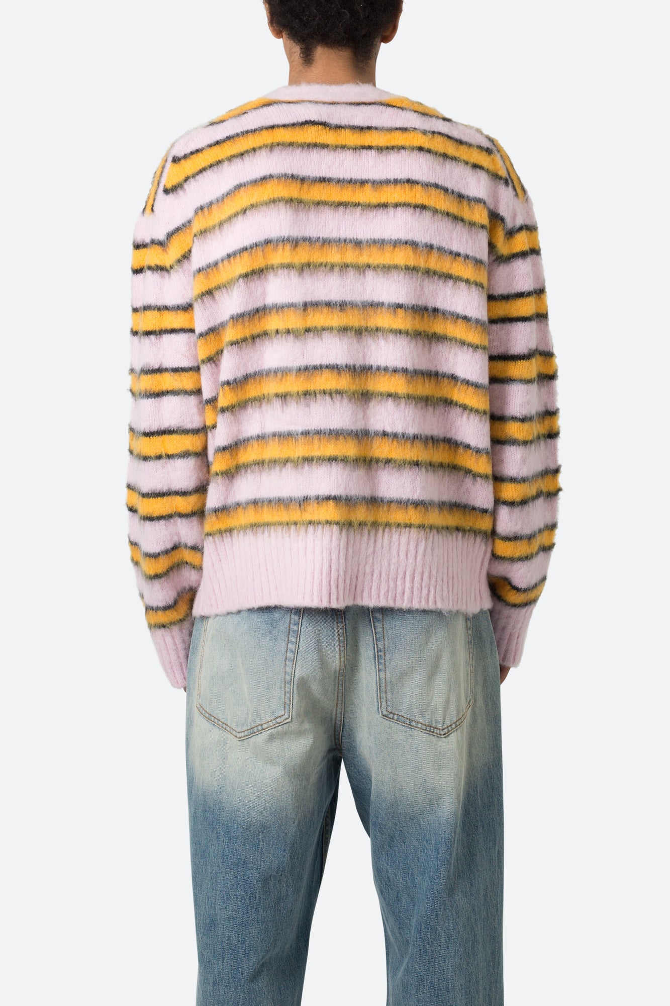 Striped Mohair Cardigan Sweater | Pink
