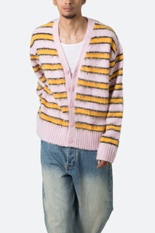 Striped Mohair Cardigan Sweater | Pink