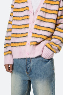 Striped Mohair Cardigan Sweater | Pink
