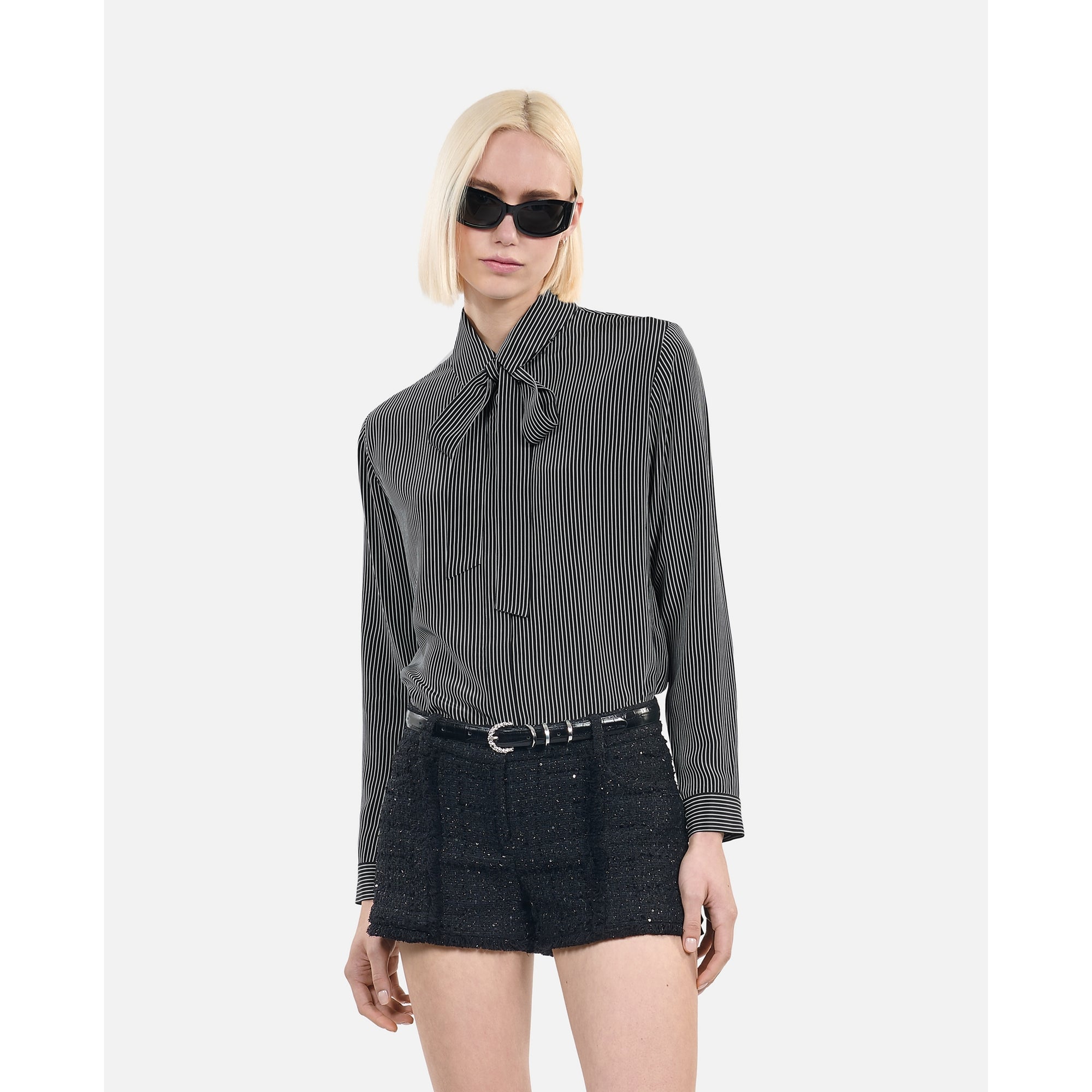 Striped Silk Shirt | Women | Black x White