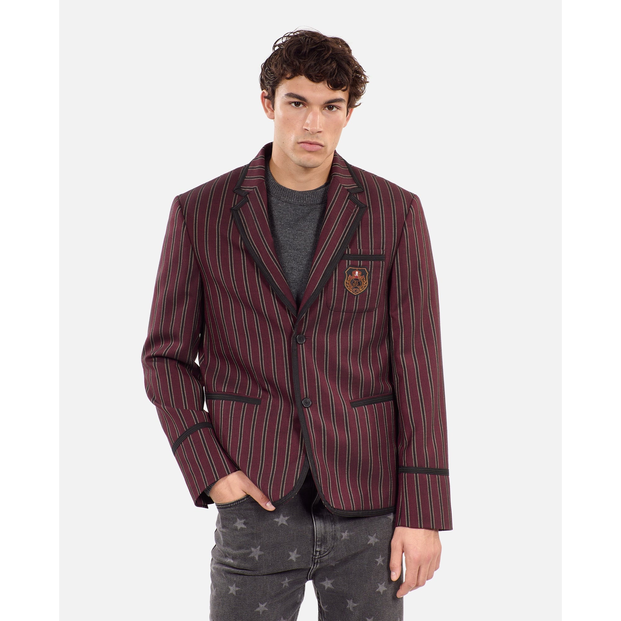 Striped Wool-Blend Jacket | Men | Black x Red