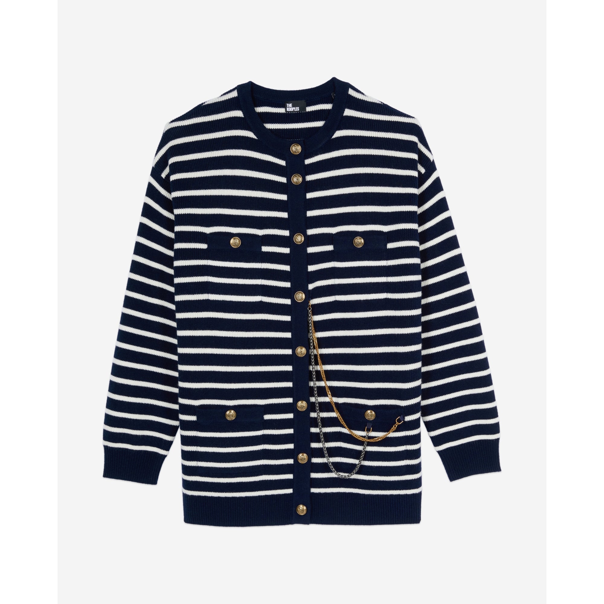 Striped Wool Cardigan | Women | White x Blue