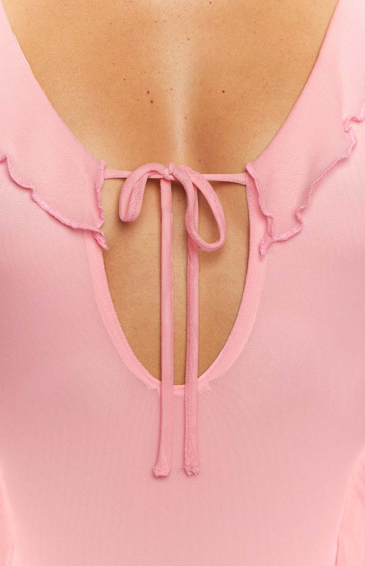 Surround Sound Mesh Long Sleeve Mini Dress | Pink