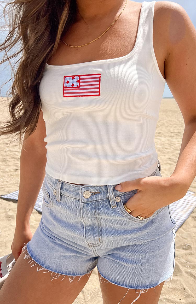 Suzie USA Embroidered Tank Top | White