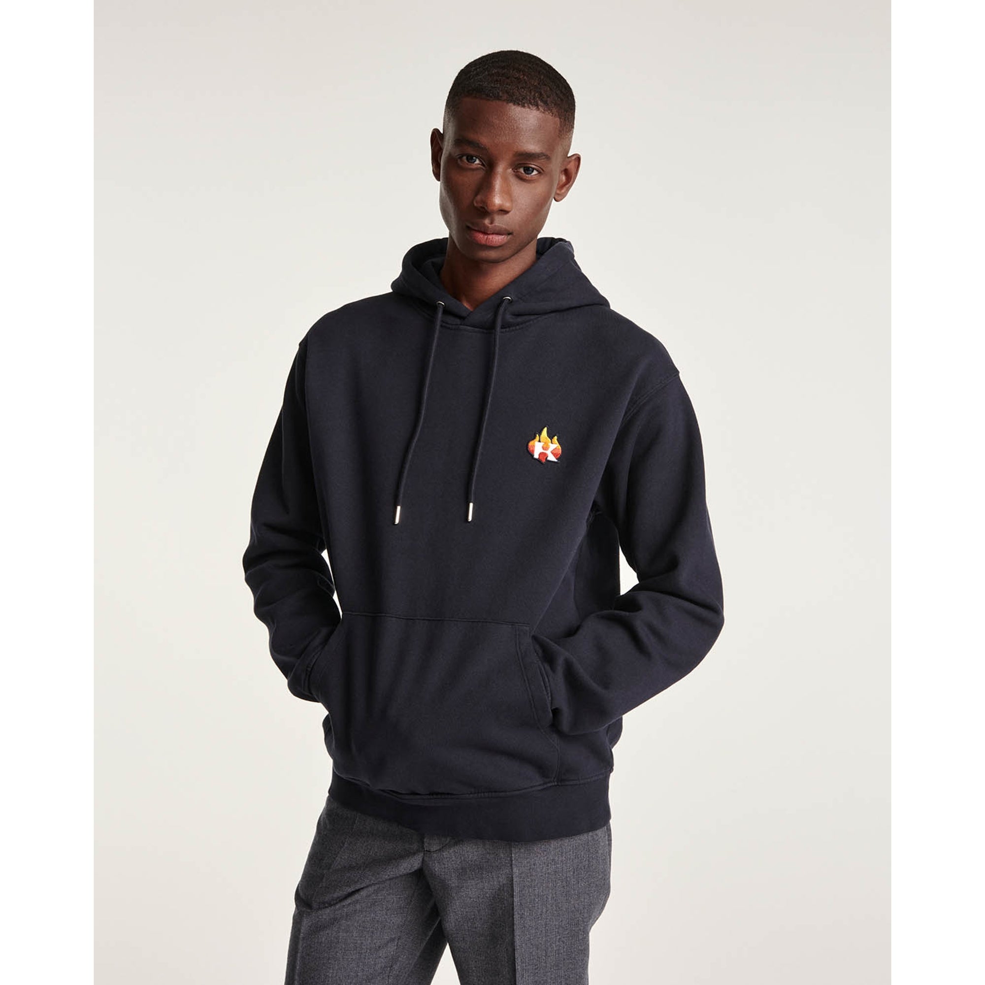 Sweatshirt Hood & Embroidered Flame Logo | Men | Navy