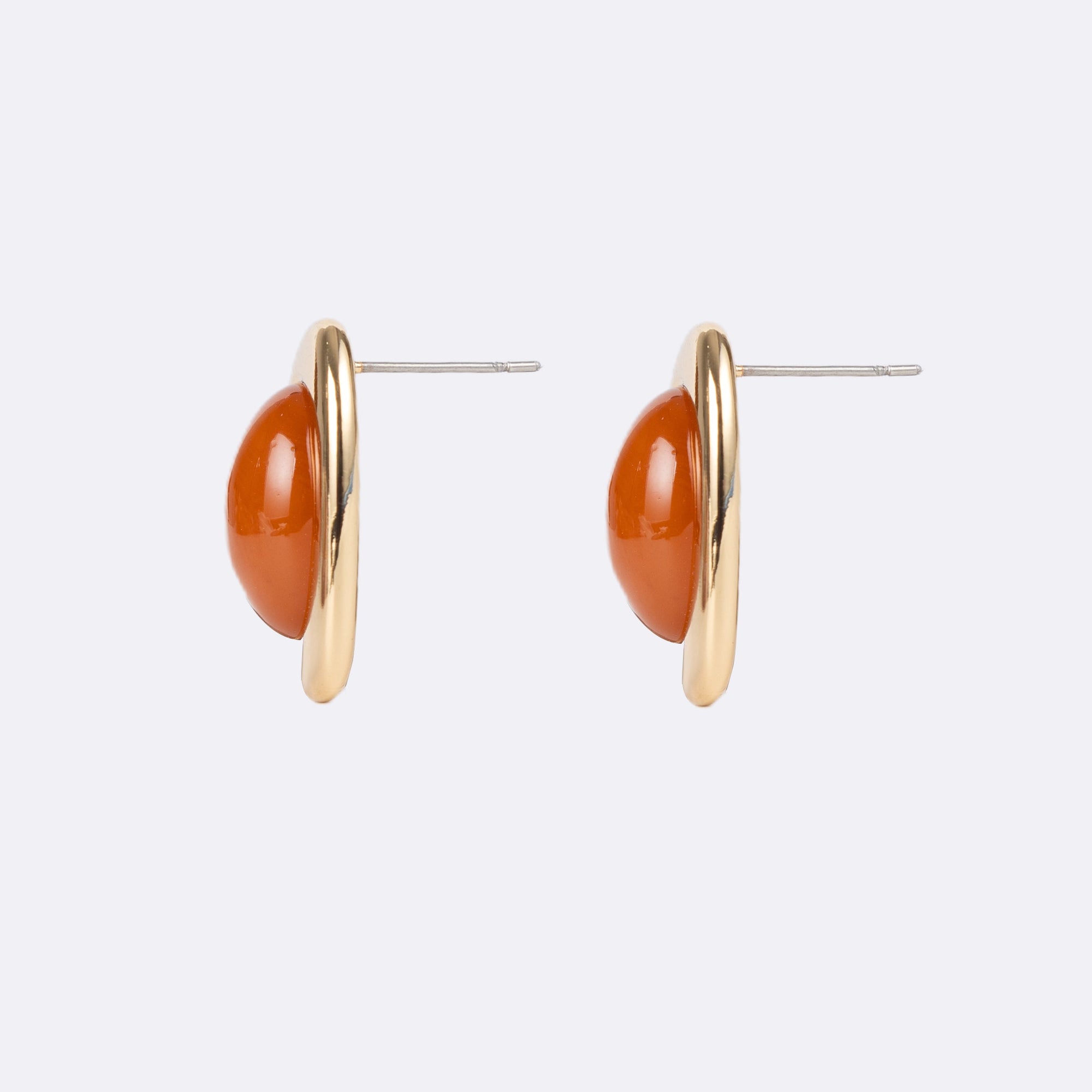 Amber Honey Resin Studs Earring | Brown | Gold