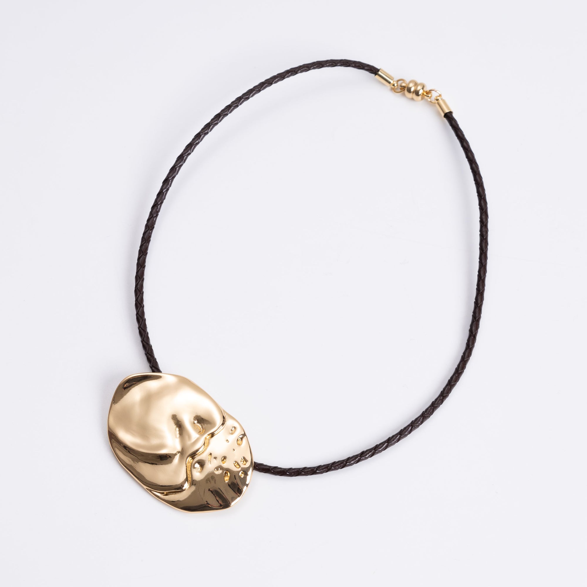 Granada Disc Necklace | Brown Suede | Gold