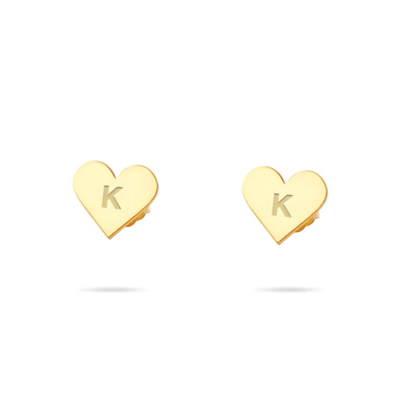 The Tiny Block Heart Initial Studs | 18KT Gold Vermeil