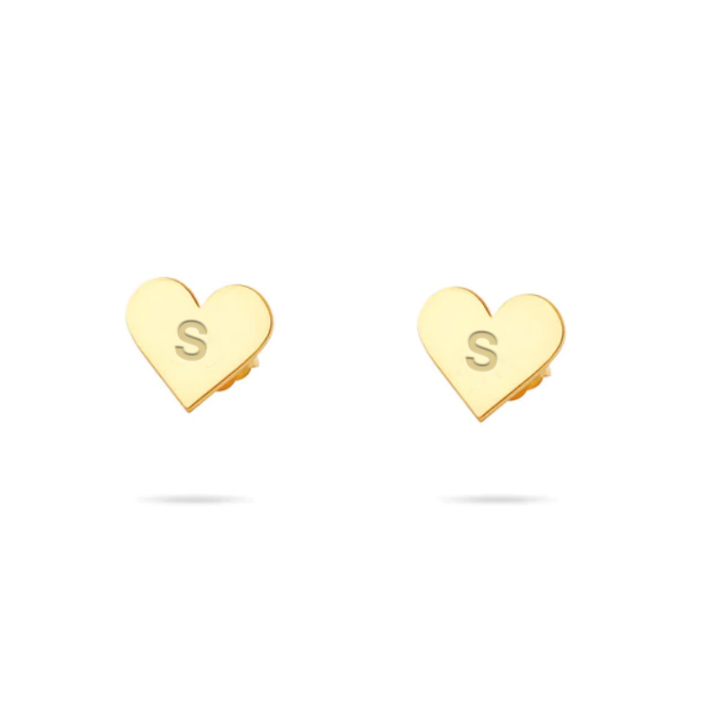 The Tiny Block Heart Initial Studs | 18KT Gold Vermeil