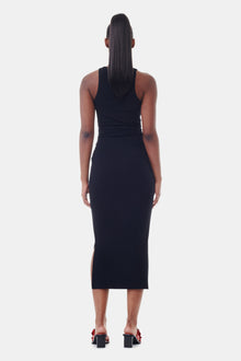 Soft Cotton Rib Tank Top Long Dress | Black