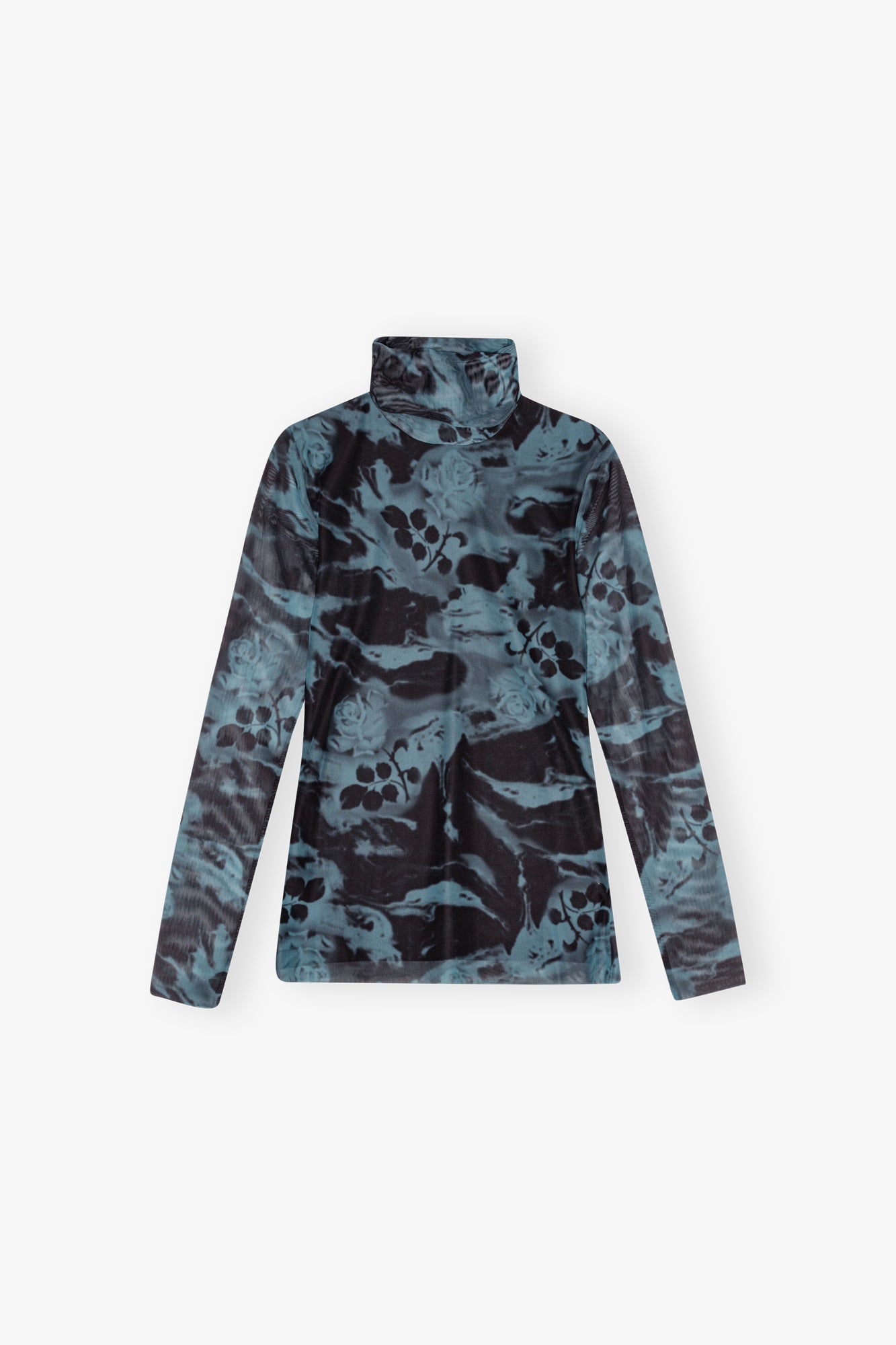Printed Mesh Long Sleeve Rollneck | Blue Shadow