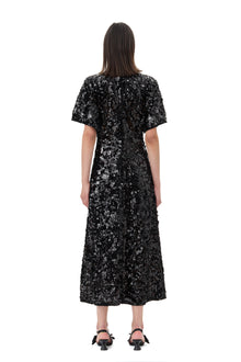 Velvet Sequins Long Dress | Black