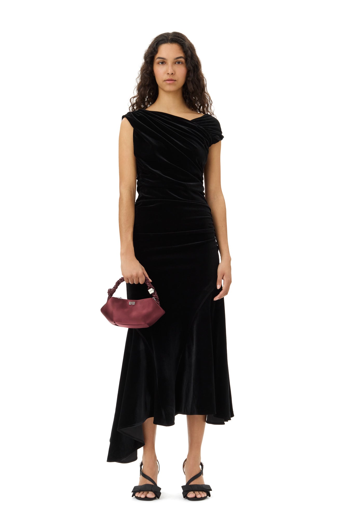 Velvet Jersey Ruched Crossover Dress | Black