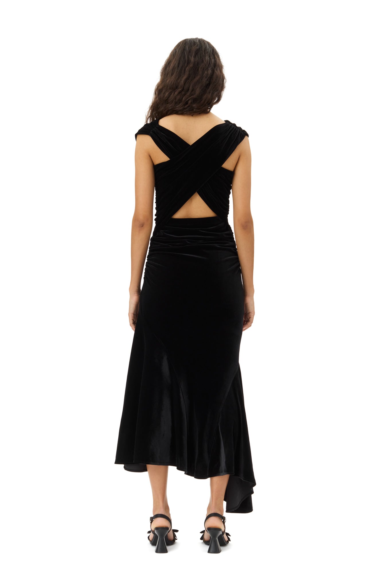 Velvet Jersey Ruched Crossover Dress | Black