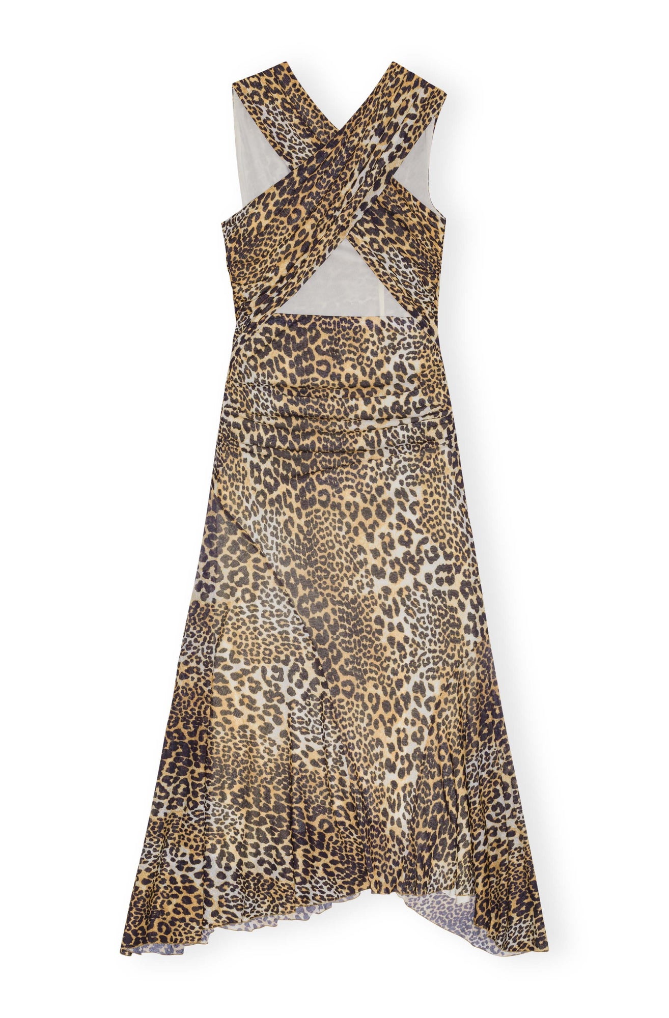 Printed Marl Mesh Long Ruched Crossover Dress | Leopard
