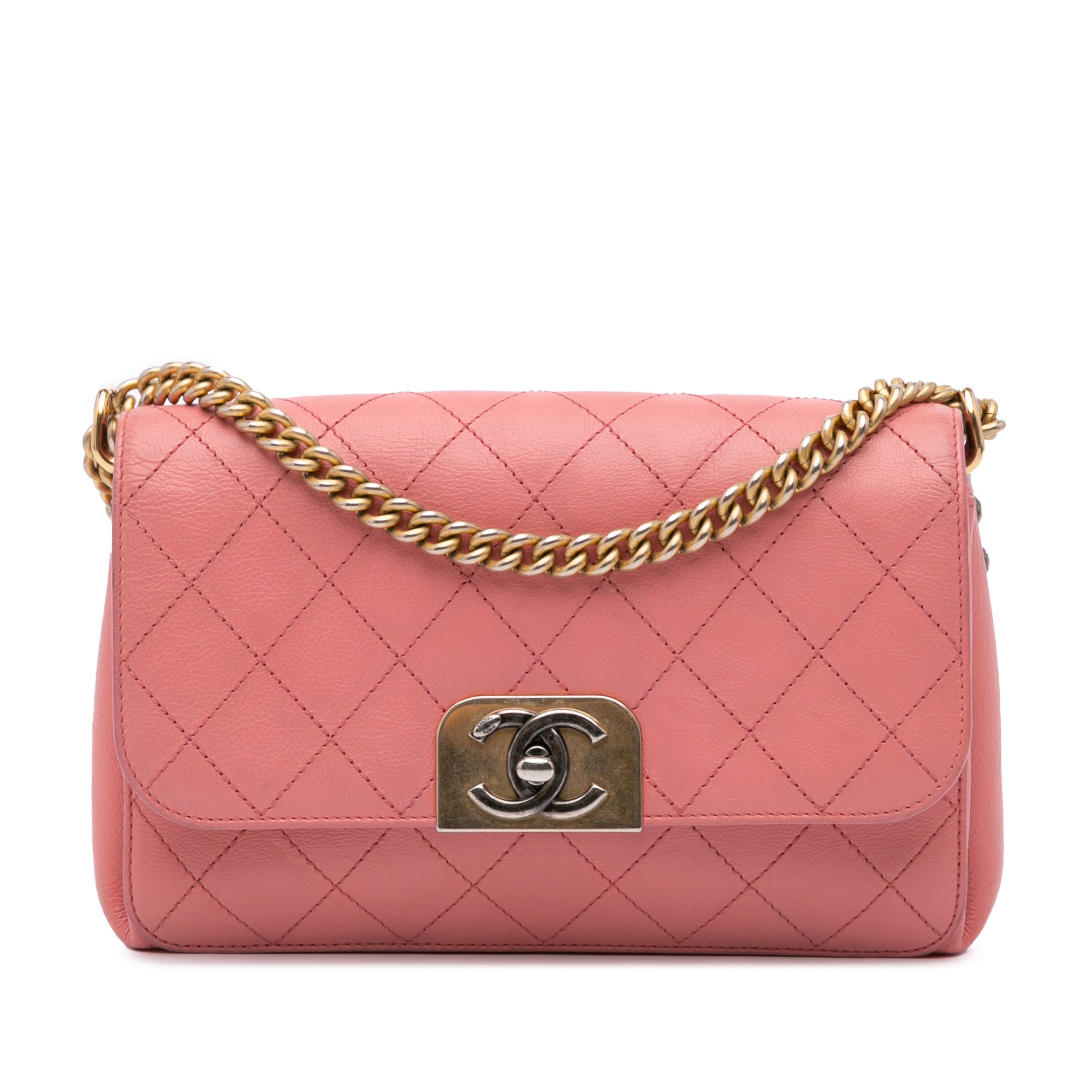 Chanel | Pre-Owned Quilted Calfskin Straight Lined Flap - I | Pink
