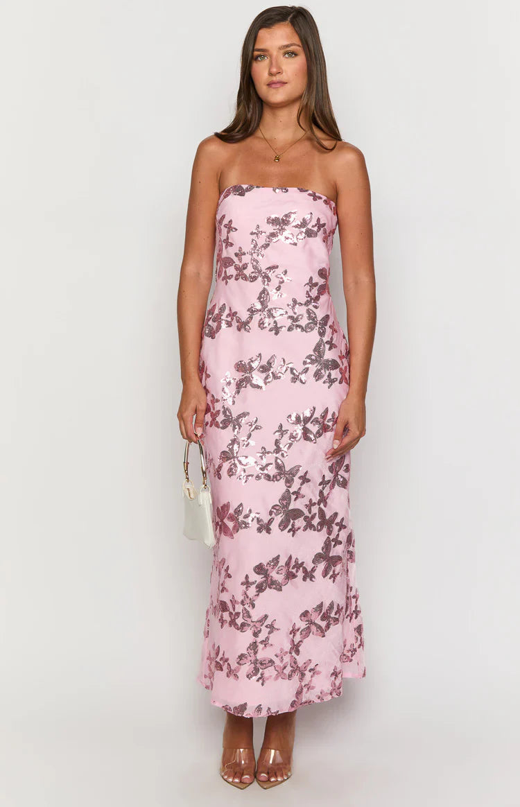 Tari Butterfly Sequin Maxi Dress | Pink