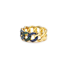 The Blue & Green Half Stone Cuban Link Ring | 18KT Gold Vermeil