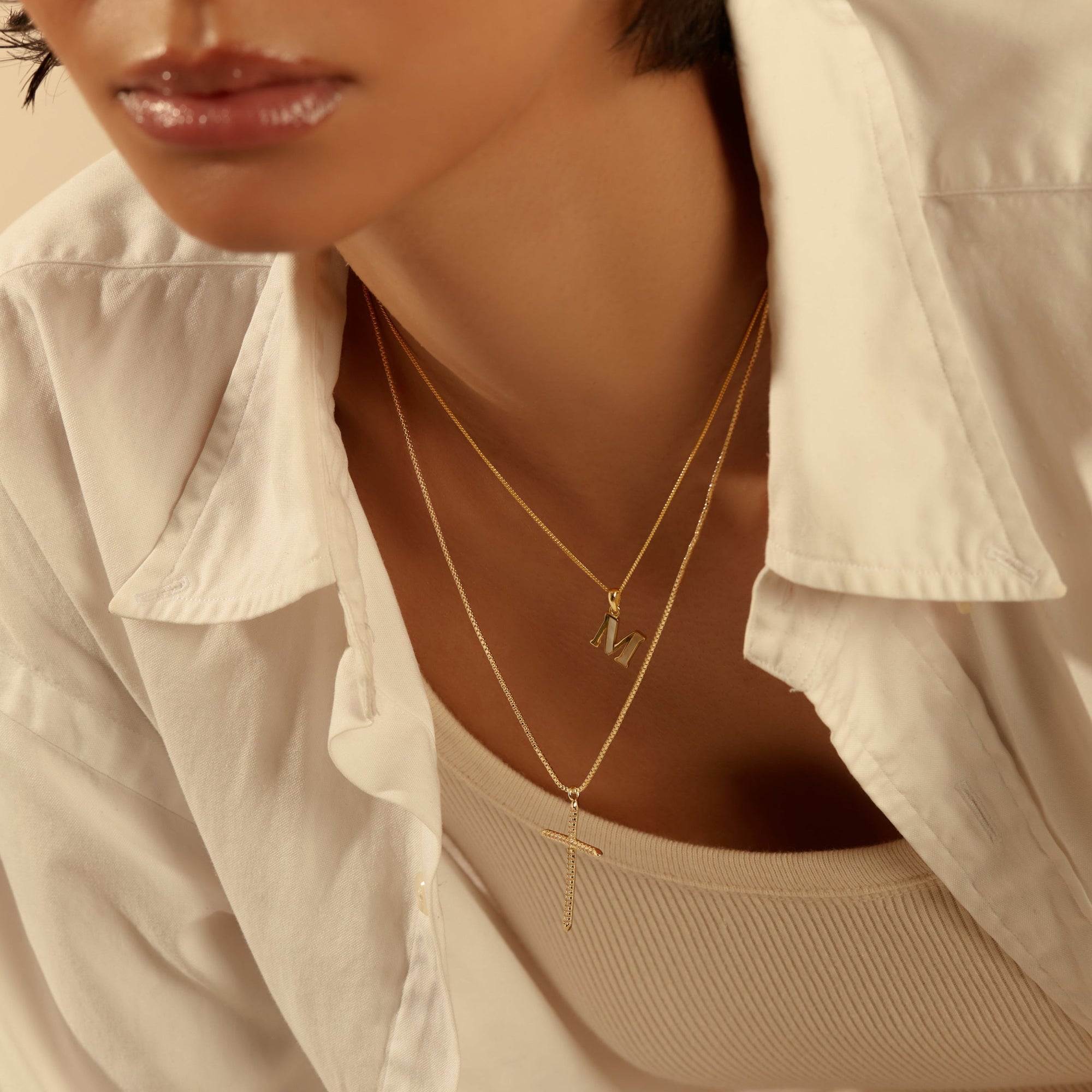 The Half Stone Initial Necklace | 18KT Gold Vermeil