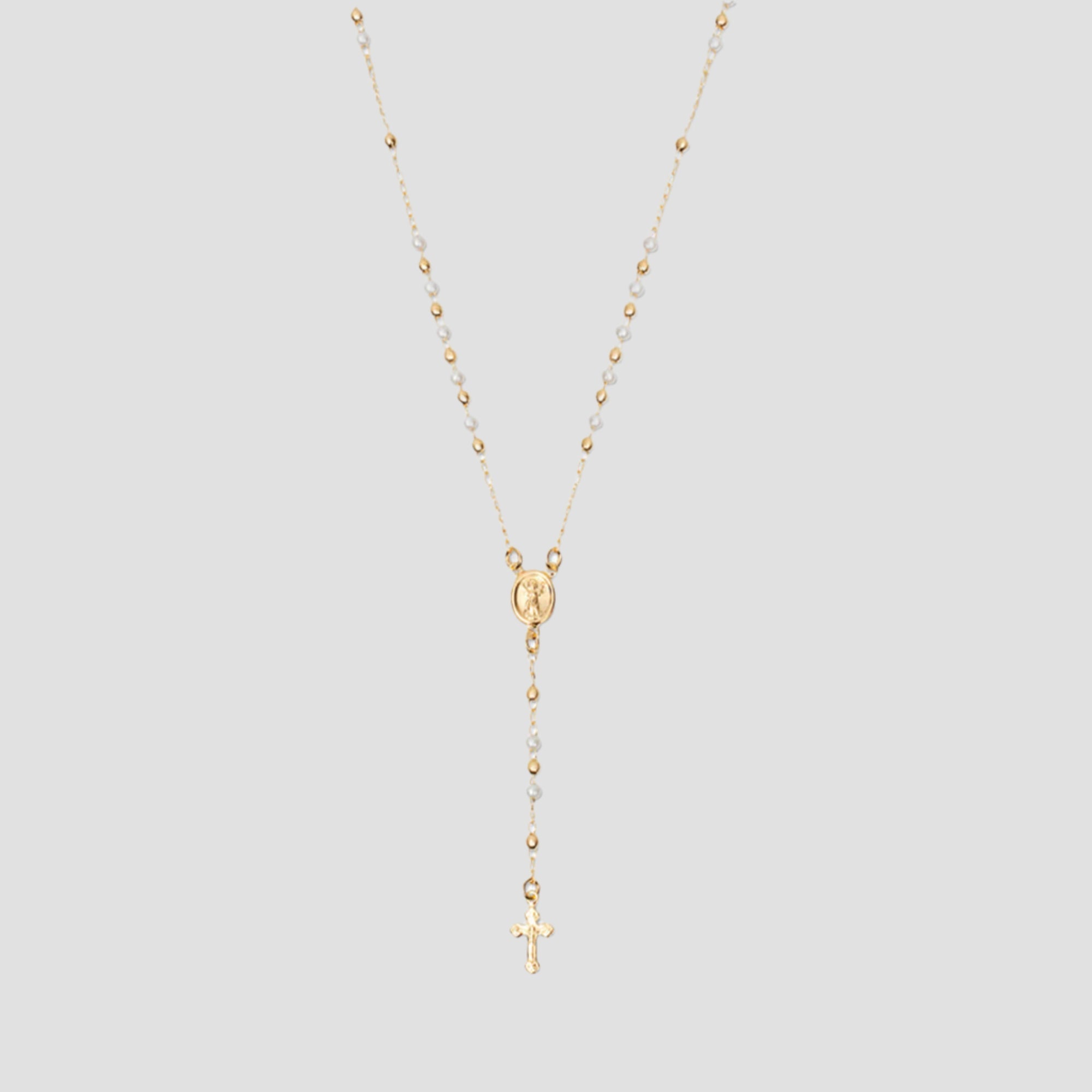The Pearl Mary Rosary Cross Necklace | Gold