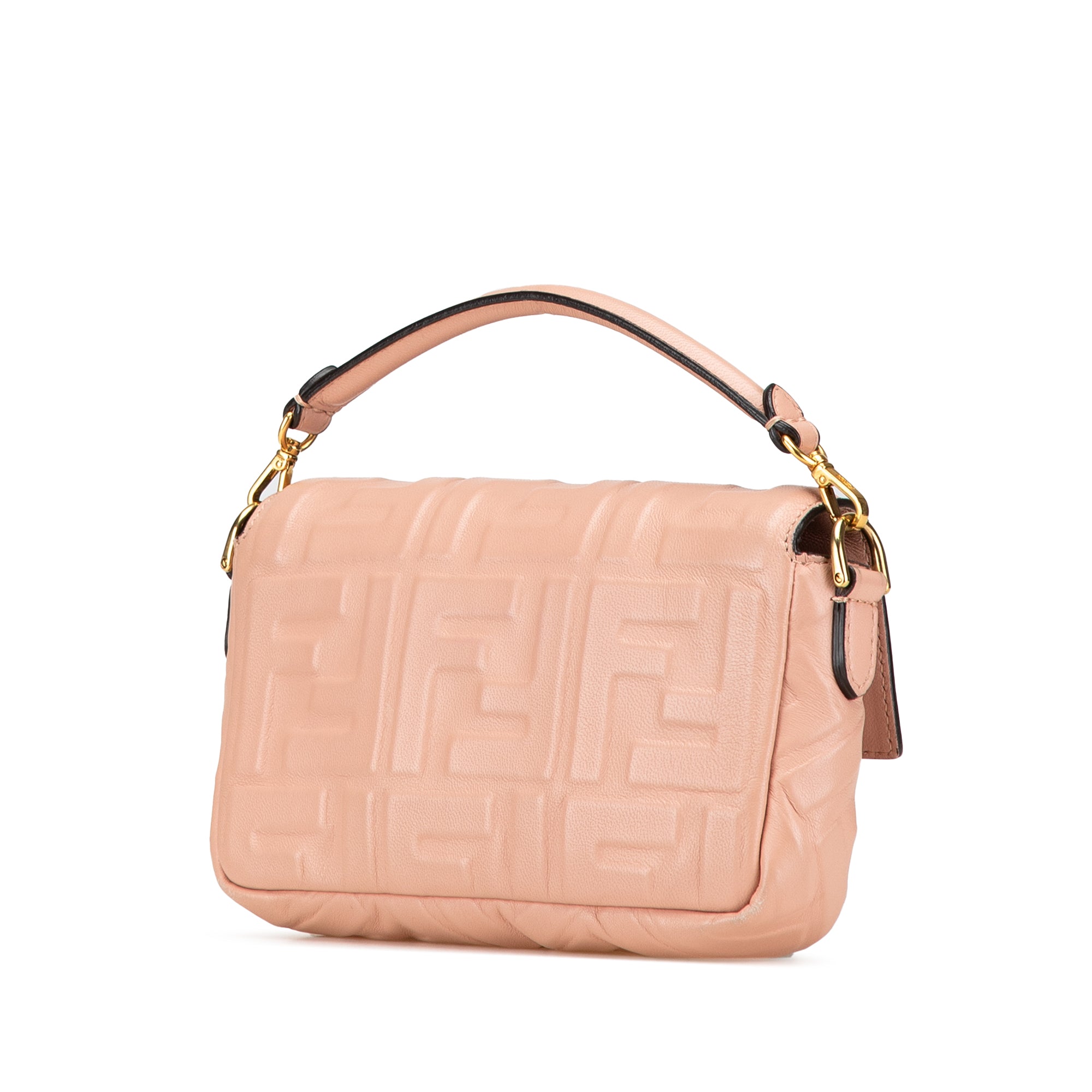 Fendi | Pre-Owned Mini Zucca Embossed Leather Baguette Satchel | Pink/Light Pink
