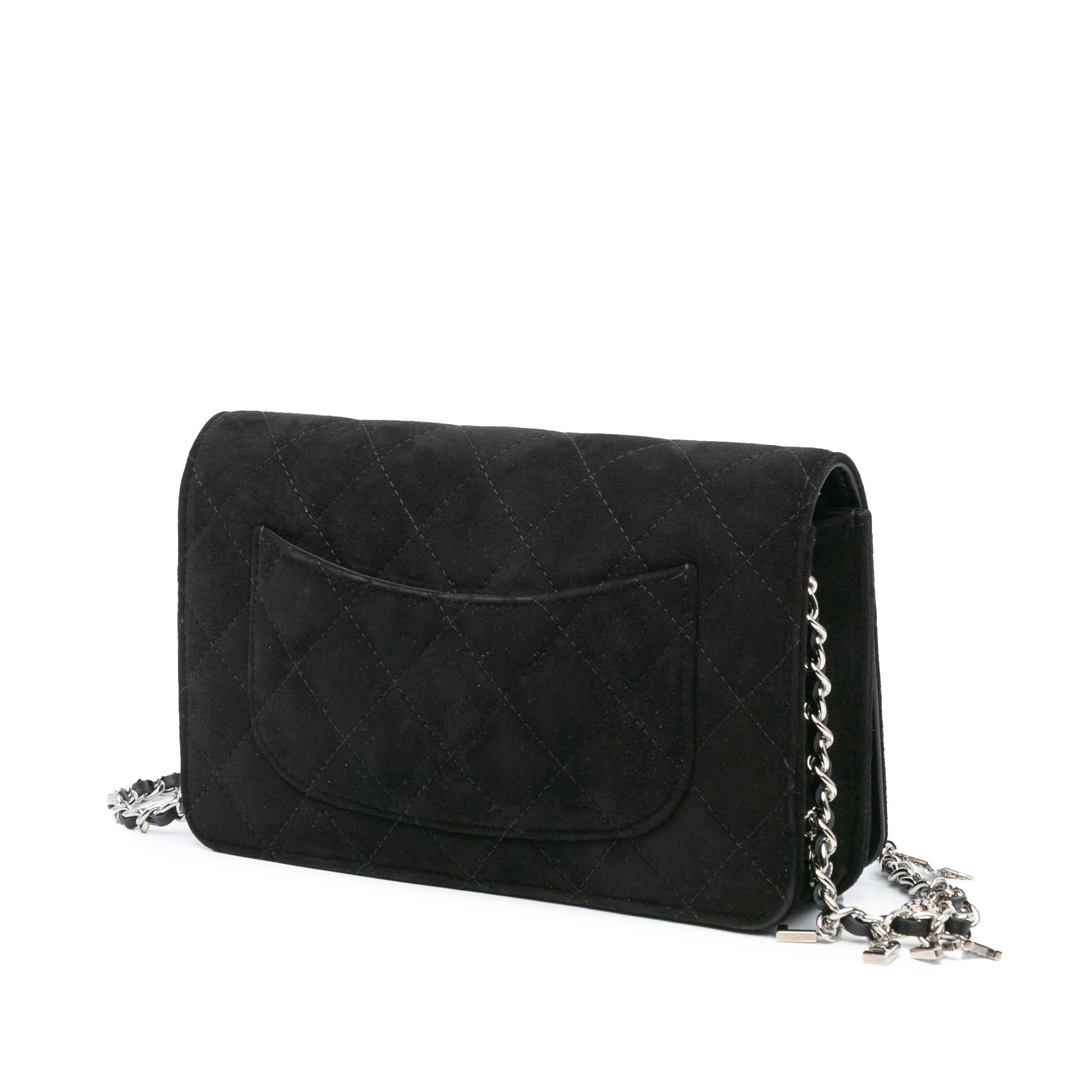 Chanel | Pre-Owned Quilted Suede Cocostellar Wallet on Chain | Black