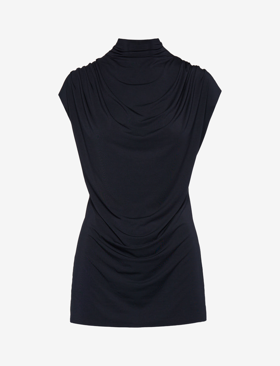Butter Draped Mockneck Short Sleeve Top::Black::Main