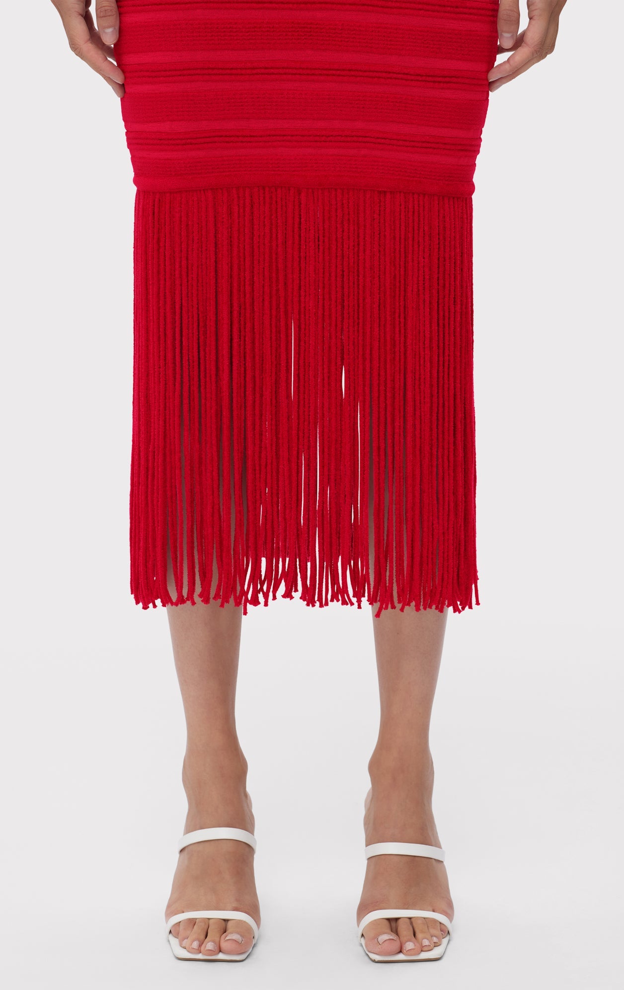 Textured Chenille Fringe Midi Dress | Rio Red