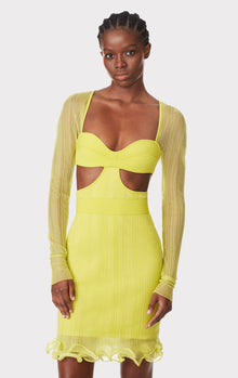 Sheer Layered Long Sleeve Mini Dress With Ruffle | Chartreuse