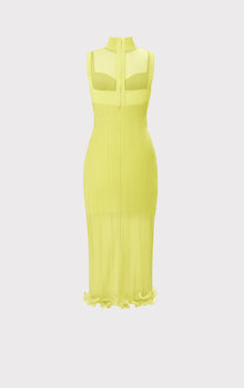 Sheer Layered Midi Dress With Ruffle | Chartreuse