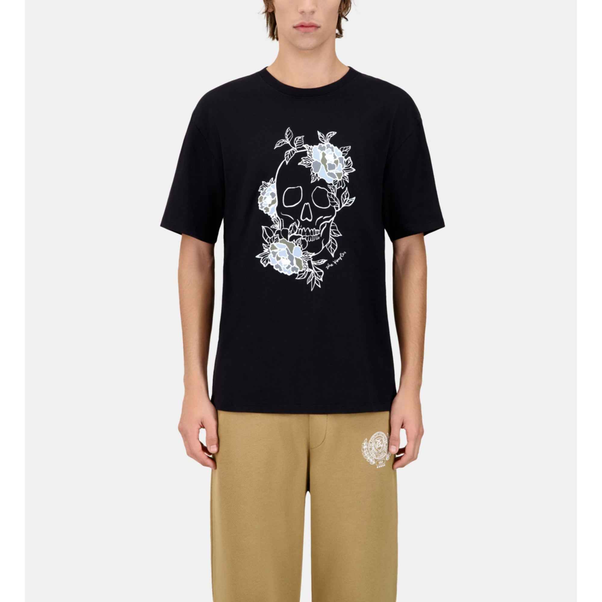 T-Shirt With Flower Skull Serigraphy | Men | Black Washed