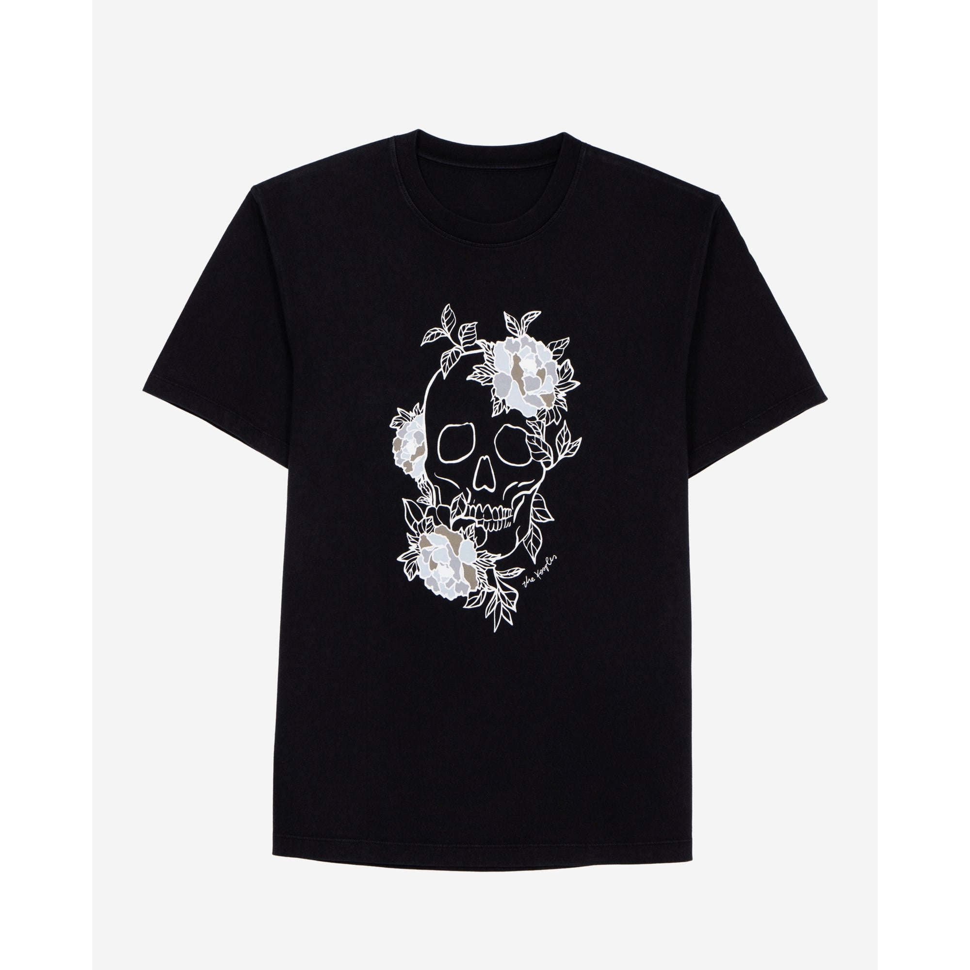 T-Shirt With Flower Skull Serigraphy | Men | Black Washed