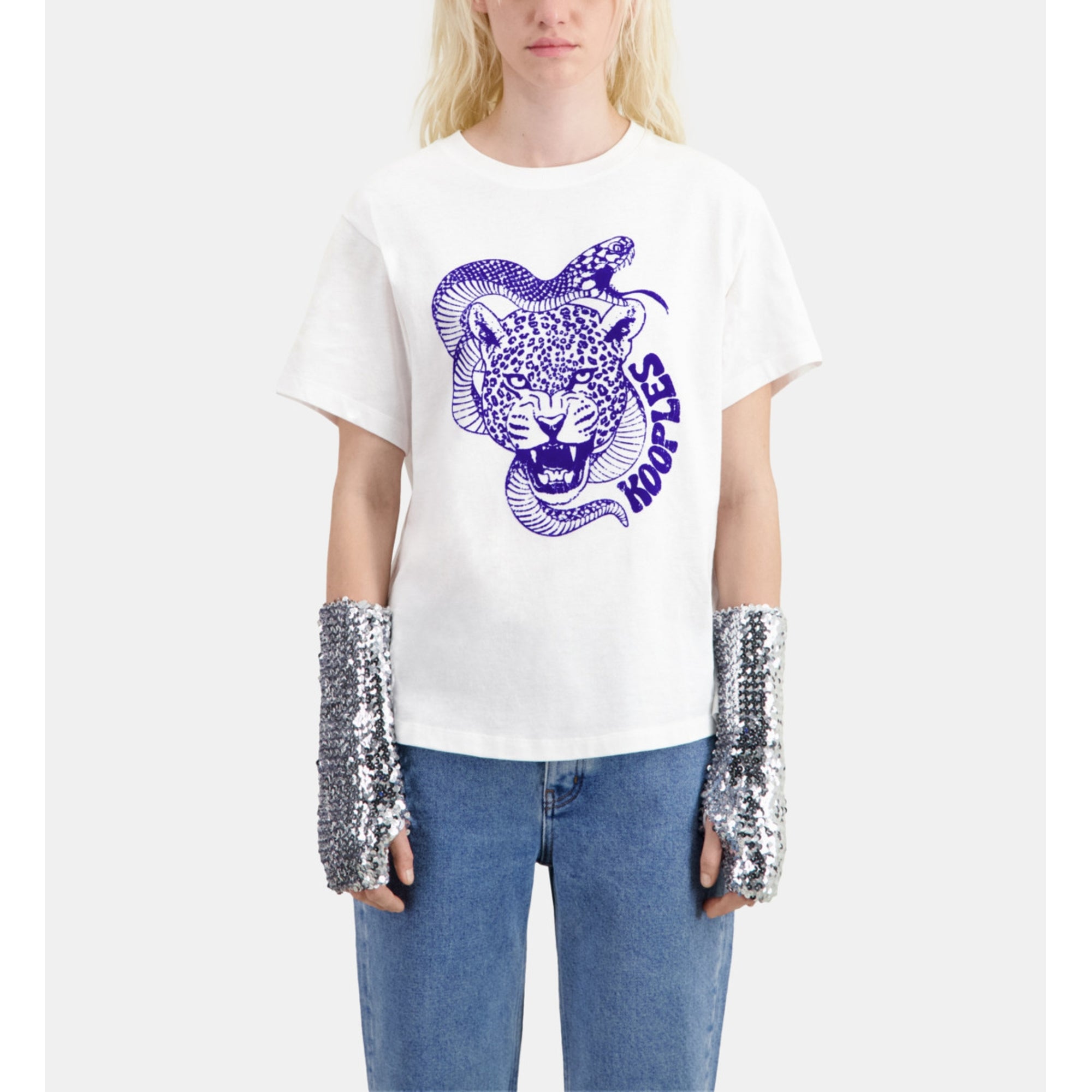 T-Shirt With Snake Leopard Flocking | Women | White