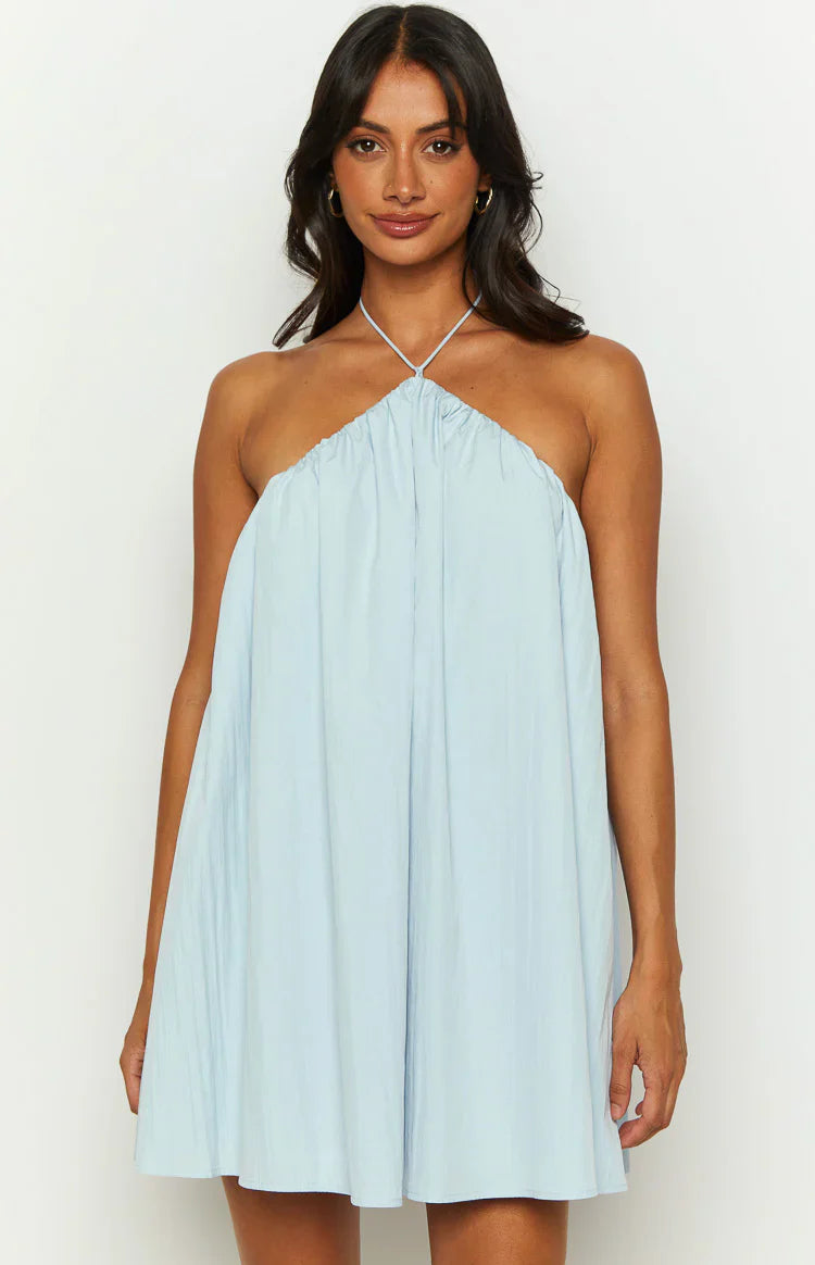 Talei Halter Puff Mini Dress | Blue
