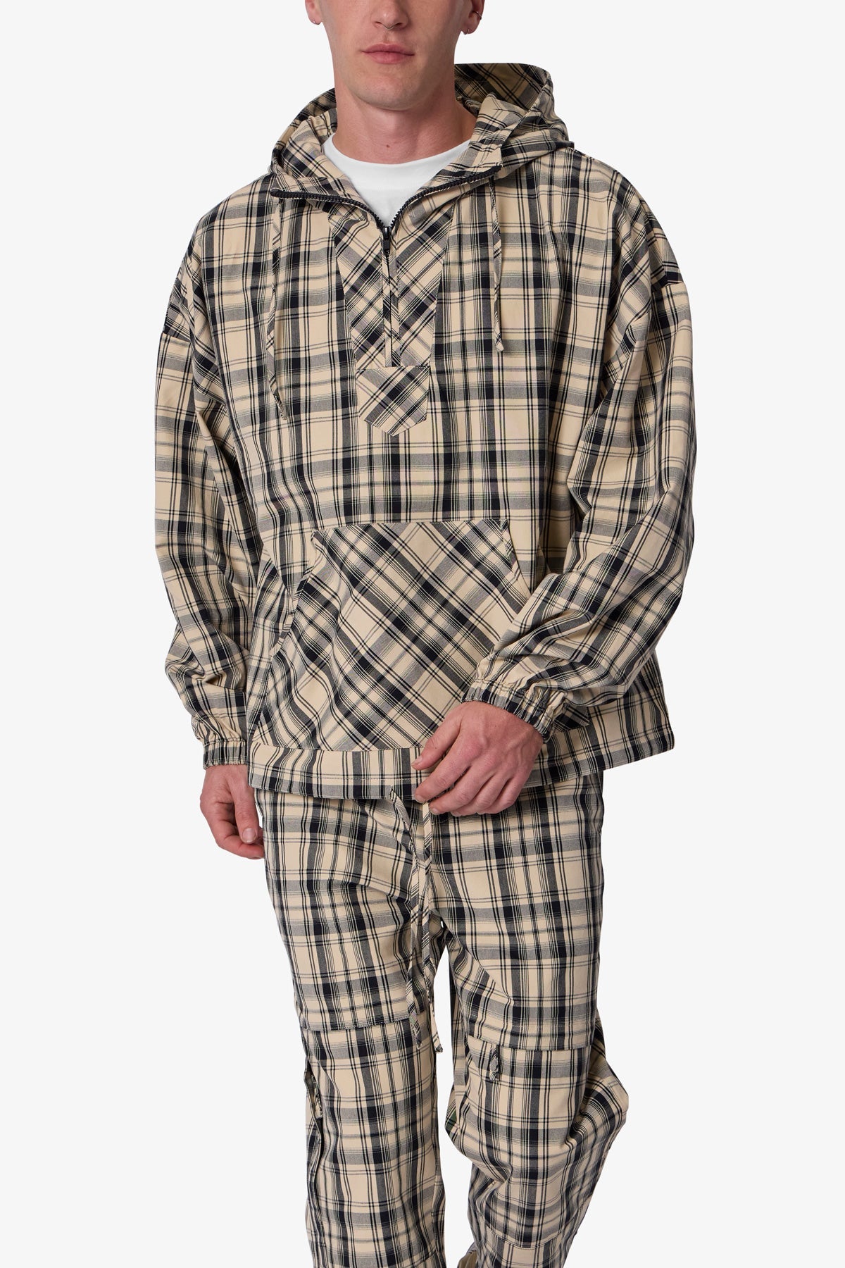 Tartan Print Quarter Zip Jacket | Cream