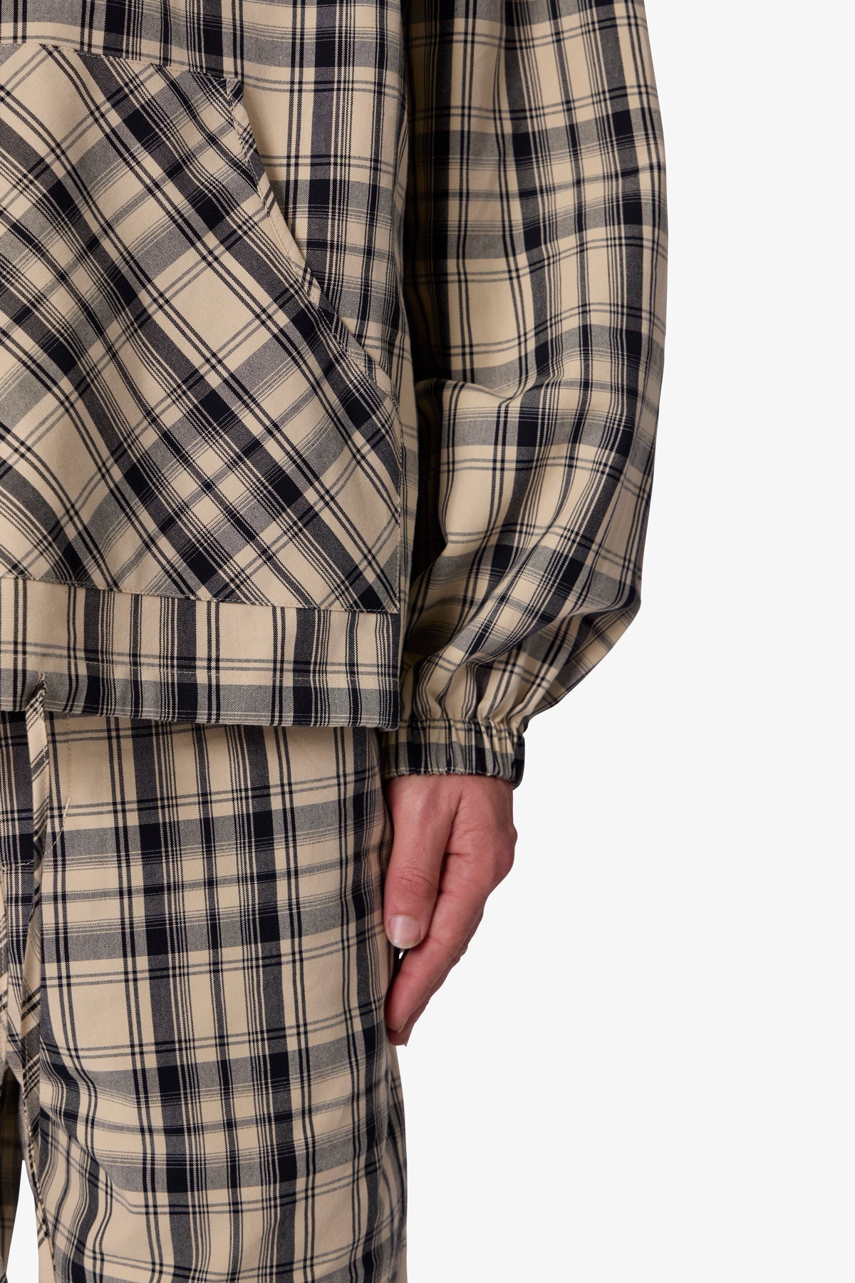 Tartan Print Quarter Zip Jacket | Cream