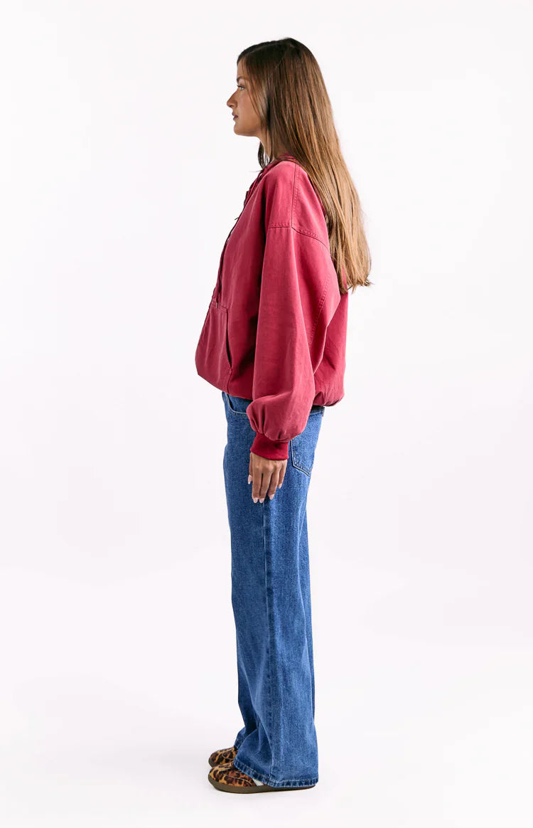 Tate Oversized Hooded Jacket | Washed Red