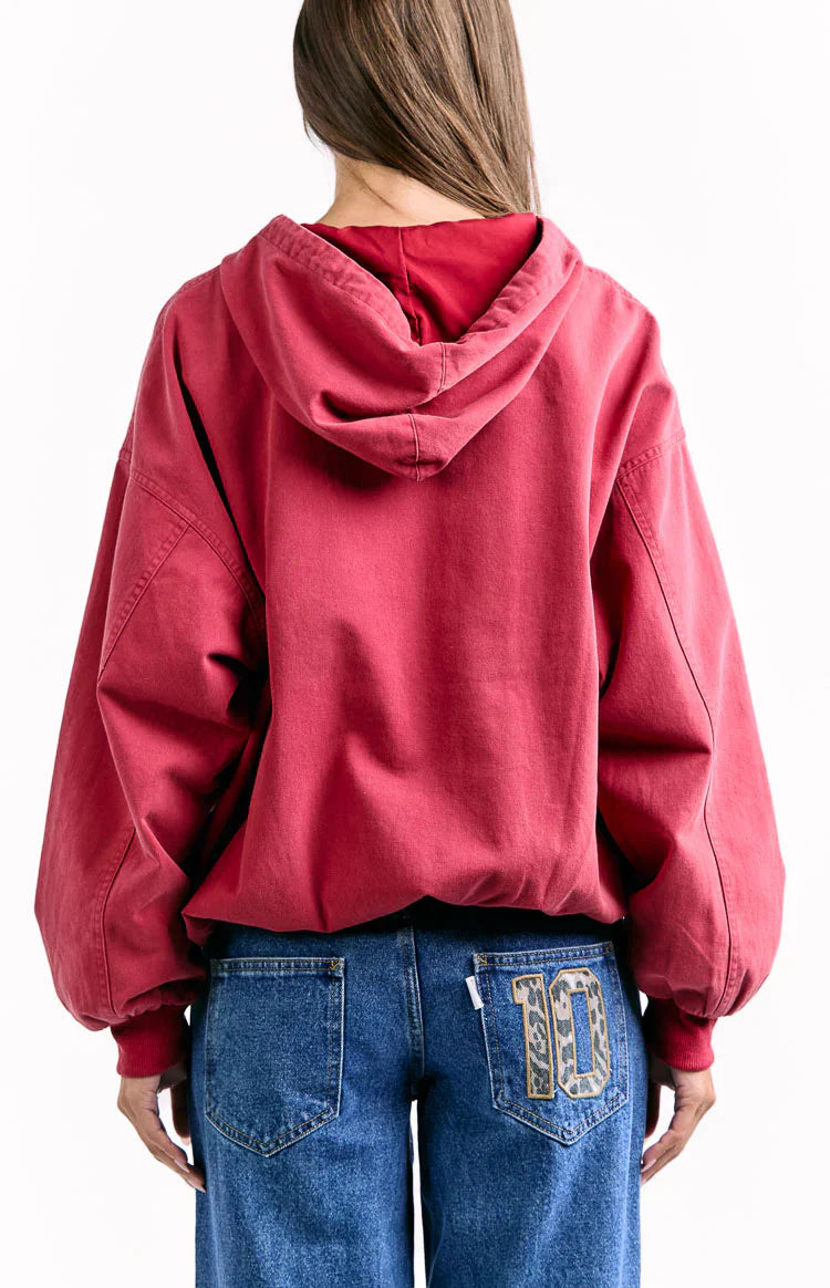 Tate Oversized Hooded Jacket | Washed Red