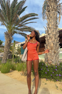 Tatum Knit Playsuit | Orange Stripe