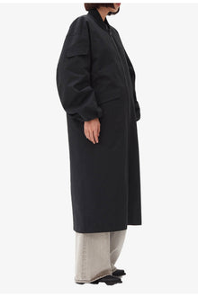 Tech Seersucker Oversized Shell Coat | Black
