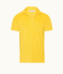Terry Towelling Tailored Fit Cotton Towelling Polo Shirt | Yellow Blaze