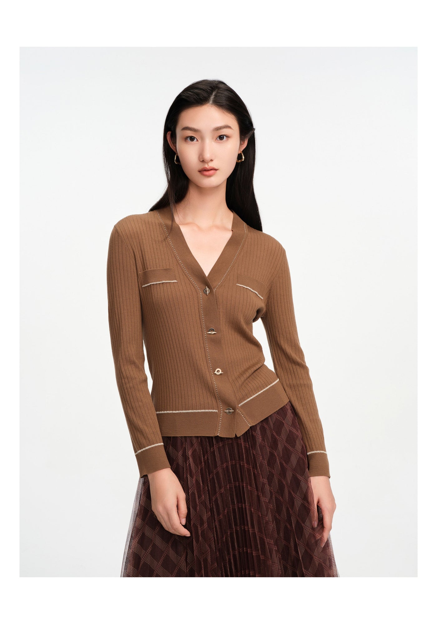 Texture Knit Cardigan | Brown