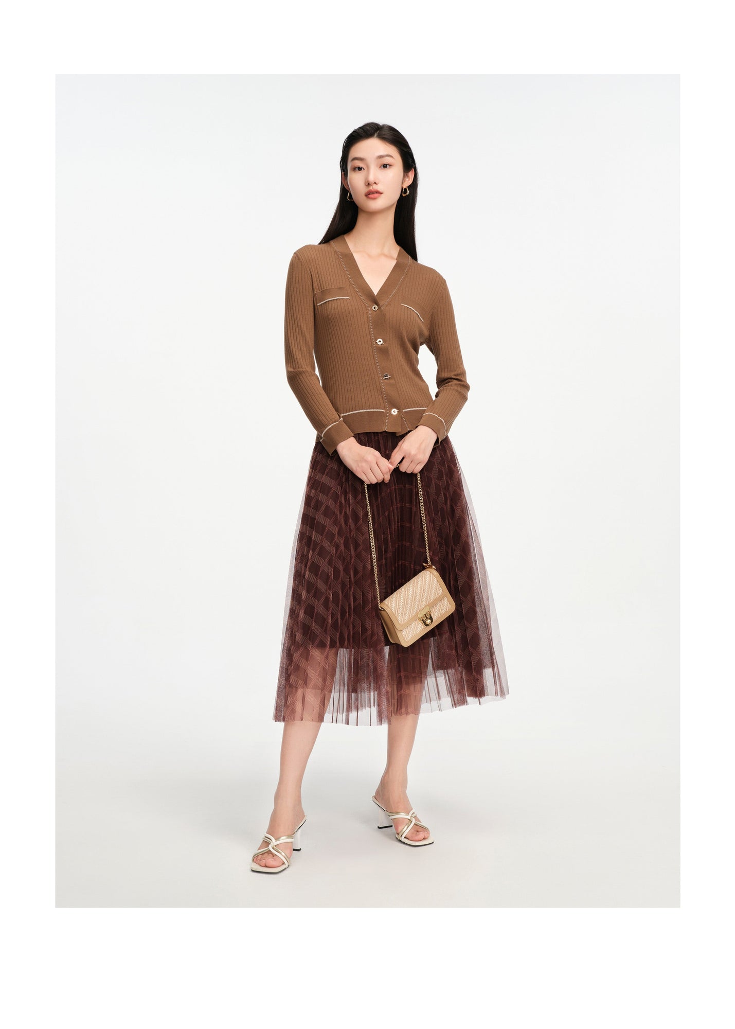 Texture Knit Cardigan | Brown