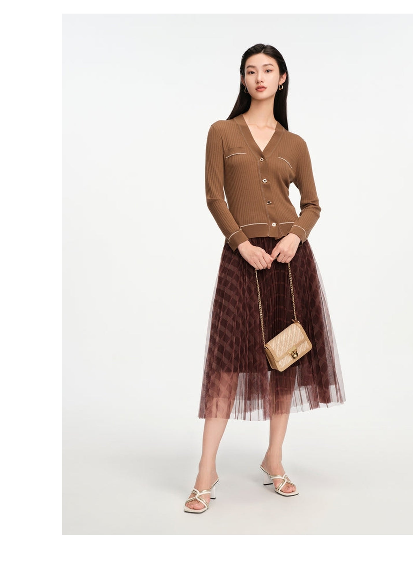 Texture Knit Cardigan | Brown