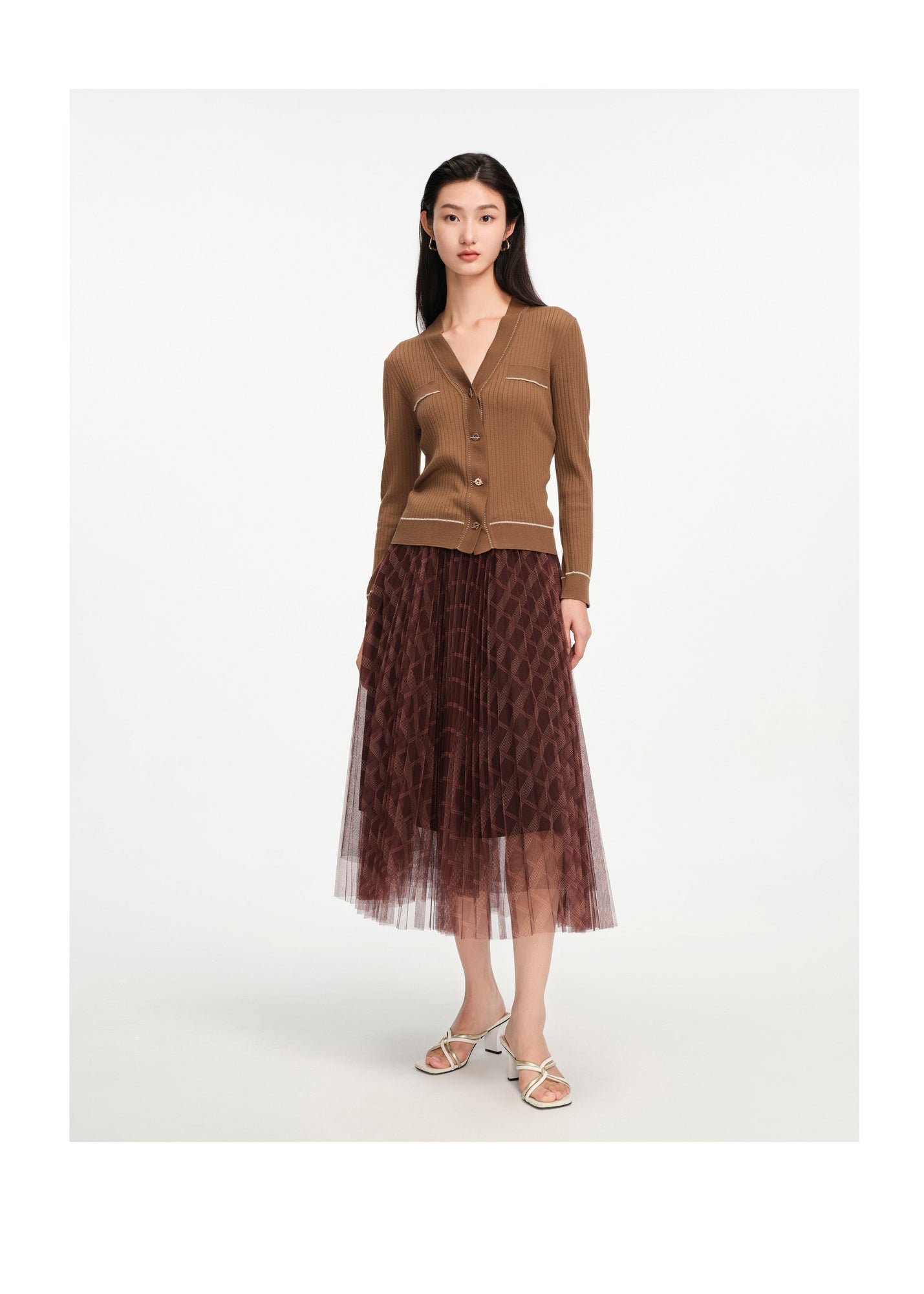 Texture Knit Cardigan | Brown
